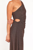 Emma One Shoulder Midi Dress Vintage Gold