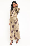 Kristyn Long Sleeve Midi Dress Olive Floral