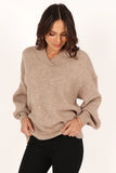 Carly Collar Knit Sweater Oatmeal