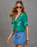 Sunset Ranch Embroidered Front Tie Flyaway Top