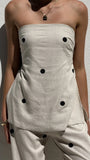Kailani Strapless Top and Pants Set Oatmeal Black Polka Dot