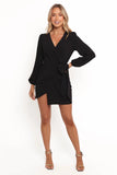 Lilian Long Sleeve Wrap Mini Dress Black