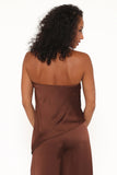 Charmer Asymmetrical Longline Strapless Top Dark Brown