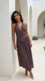 Calypra Polka Dot Halter Maxi Dress Brown