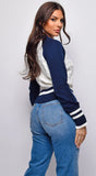 Tasha Color Block Long Cable Knit Long Sleeve Sweater Top Cream