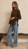 Alina Lace Trim Top Chocolate