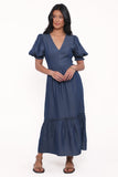 Steele Puff Sleeve Midi Dress Dark Denim