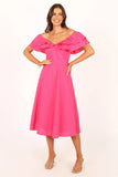 Cabo Frill Sleeve Midi Dress Magenta