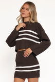 Sara Sweater Set Mini Skirt Chocolate Cream Stripe