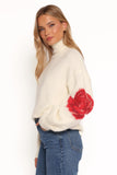 Kelso Flower Embroidery Knit Sweater Cream