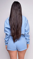 Cozy Up Blue High Waist Shorts Crop Sweater Lounge Set