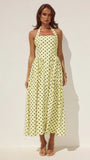 Sammi Halter Midi Dress Lemon Choc Polka