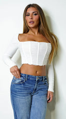 Nina Mesh Square Neck Corset Crop Top White