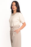 Orlana Embellished Neck Short Sleeve Sweater Cream