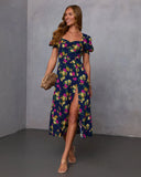 Camellia Floral Puff Sleeve Midi Dress