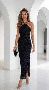 Zarevia Orbit Ring Mesh Maxi Dress Black