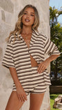 Sashi Button Up Shirt and Shorts Set Chocolate Stripe