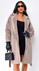 Cataleya Long Faux Fur Coat Taupe