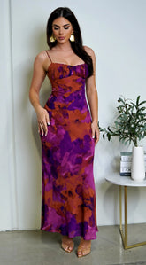 Kaelie Multicolor Chiffon Print Maxi Dress Purple