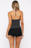 Laced Up Halter Top Black White Polka Dot