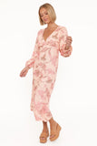 Kolby Long Sleeve Midi Dress Pink Floral
