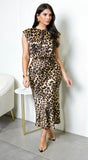 Tulane Satin Midi Dress Leopard