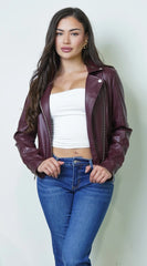 Lunor Moto PU Leather Jacket Burgundy