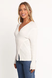 Hannon Ribbed Crossover Knit Sweater White