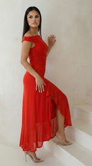 Ascent Off Shoulder Maxi Dress Red