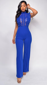 Vanna Crochet Flared leg Jumpsuit Blue