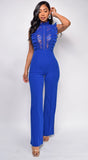 Vanna Crochet Flared leg Jumpsuit Blue