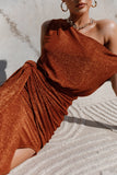 Santiago Off Shoulder Midi Dress Bronze