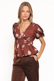 Griffin Peplum Blouse Brown Floral