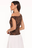 Maelis Twist Shoulder Mesh Top Brown