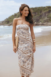 Saskia Strapless Midi Dress Brown