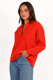 Zala Vneck Collar Knit Sweater Red