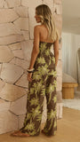 Kailani Strapless Top and Pants Set Brown Green Palm