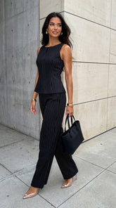 Avelora Pinstripe Tailored Set Black