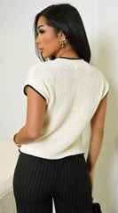 Gabrielle Contrast Trim Short Sleeve Top Cream