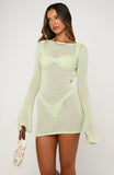 Stand And Stare Long Sleeve Mini Dress Pistachio