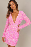 Kelly Long Sleeve Sequin Mini Dress Berry