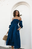 Domenica Shirred Long Sleeve Dress Navy