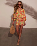 Sunset Gleam Abstract Kimono Sleeve Romper