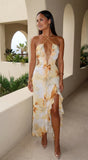 Violessa Floral Ruffle Cutout Maxi Dress Yellow Multi