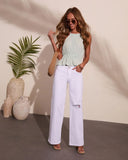 Lauraine Stretch Mid Rise Wide Leg Distressed Jeans