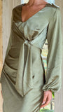 Ivy Long Sleeve Tie Front Maxi Dress Olive