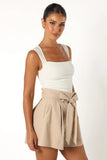 Maya High Waisted Paperbag Shorts Beige
