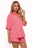 Alden Cotton Knit Set Pink Red Stripe