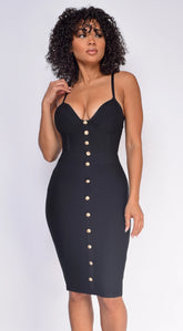 Nelinha Gold Button Bandage Dress Black
