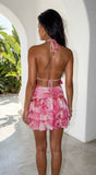Orchidia Tropical Floral Halter Mini Dress Pink Multi